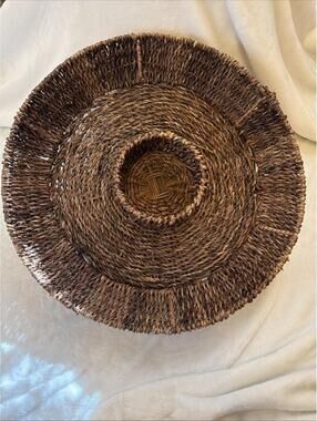 Vtg Rattan Chips And Dip Serving Tray Large
